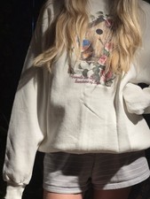 Womens Vintage White Crew Neck Pullover Sweat...