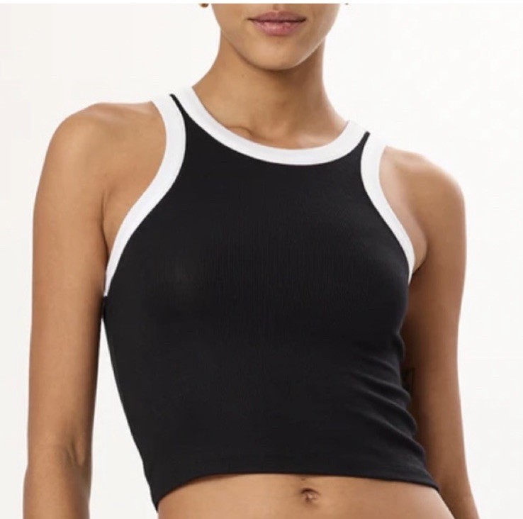 Uniqlo Women's Ribbed Crop Shirt Black Tank Sz Xs EUC