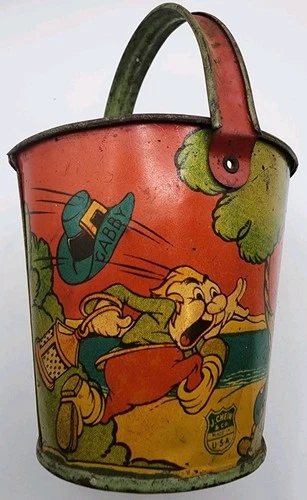 Vintage 1939 Gulliver's Travels Lithographed Small Tin Seaside Sand Pail  Chein