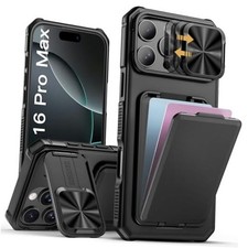 for Case with Card Holder  Kickstand  Slide Camera iPhone 16 Pro Max Black