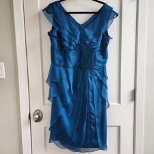 Adrianna Papell Teal Chiffon Cocktail Dress 16W Plus Size Wedding Guest Dress
