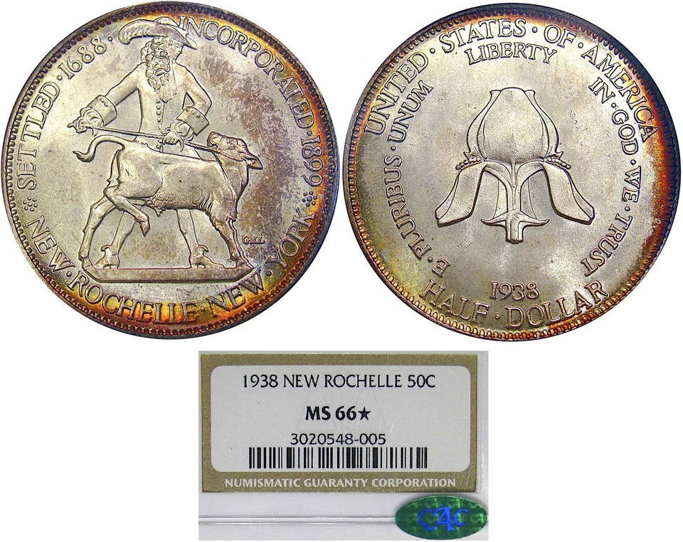 1938 50C NGC / CAC MS66* (NGC STAR) NEW ROCHELLE ~ EXCEPTIONAL EYE APPEAL! - Image 2 of 4