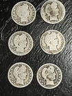 6 Circulated Barber Quarters D Mint 1909, 1912 (might be S), 1915 (2) , 1916 (2)