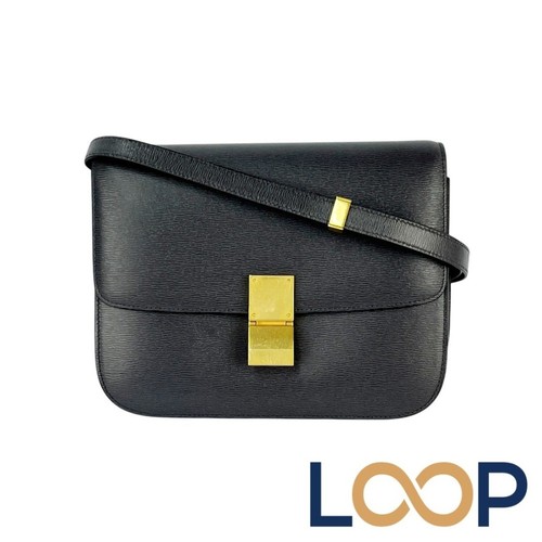 Celine Classic Box Shoulder Bag Leather Gray Medium Used From Japan