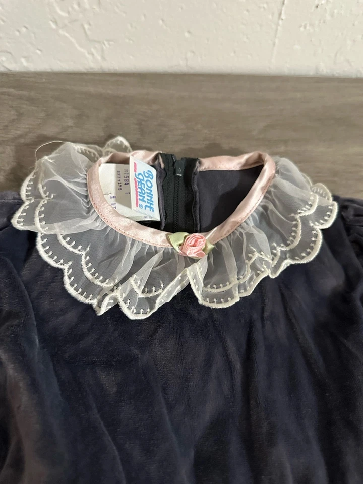 Vintage Bonnie Jean 4T Velvet Grey Dress Union Made USA - Image 3 of 4