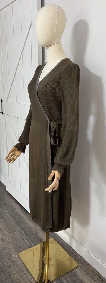 VESTIDO ENVOLVENTE MIDI DE PUNTO ACANALADO POLA TALLA M DIANE VON FURSTENBERG VERDE MILITAR Lana Foto 4 de 4