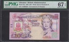 GIBRALTAR 20 POUNDS P#27a 1995 , PMG 67 EPQ .SUPERB GEM UNC