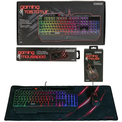 Schwaiger Gaming PC Bundle Tastatur + Maus + Deskpad Mauspad XXL USB RGB LED - Bild 1 von 4