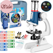 58-Piece Kids Microscope Kit - 100X-1200X Magnification, Metal Body, LED Light,