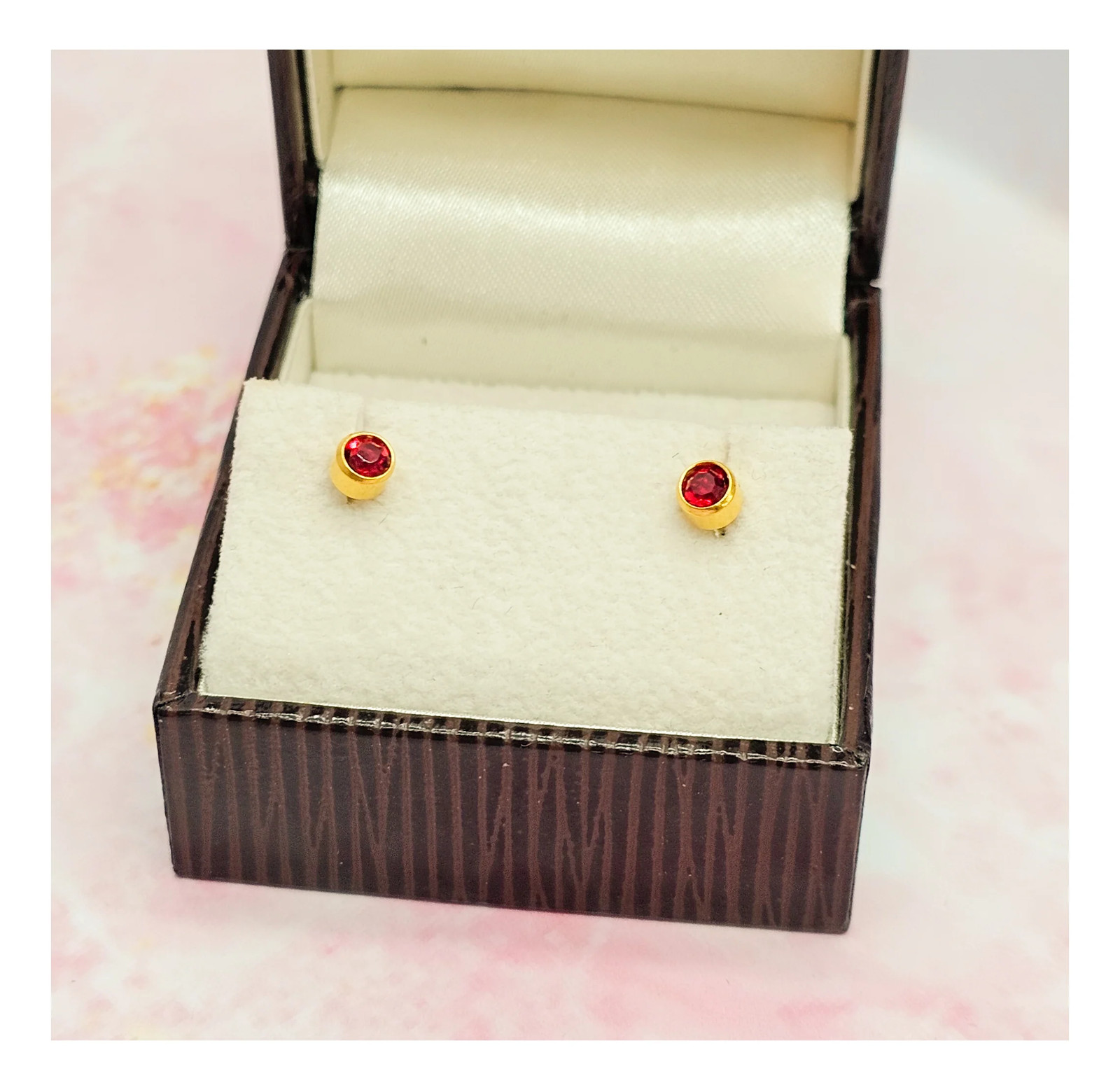 9ct Yellow Gold Ruby Red Bezel Stud Earrings - image 11