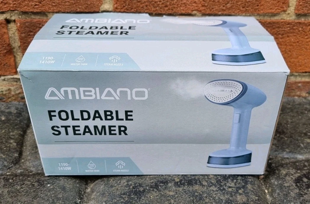 New AMBIANO FOLDABLE STEAMER 1410W WATER TANK 180ml Garment Steamer Box Torn