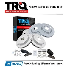 TRQ Performance Brake Rotor Drilled Slotted & Ceramic Pad Front & Rear Kit