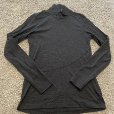 Ibex Mock Neck Gray Merino Wool Long Sleeve Pullover Outdoor Hiking Running
