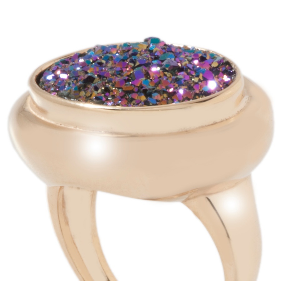 Technibond Rings Technibond Oval RAINBOW DRUSY Gemstone Ring 14K Yellow Gold Plated ...