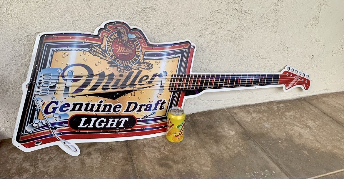 Miller Genuine Draft Light Beer Metal Tin Guitar Sign MGD Music