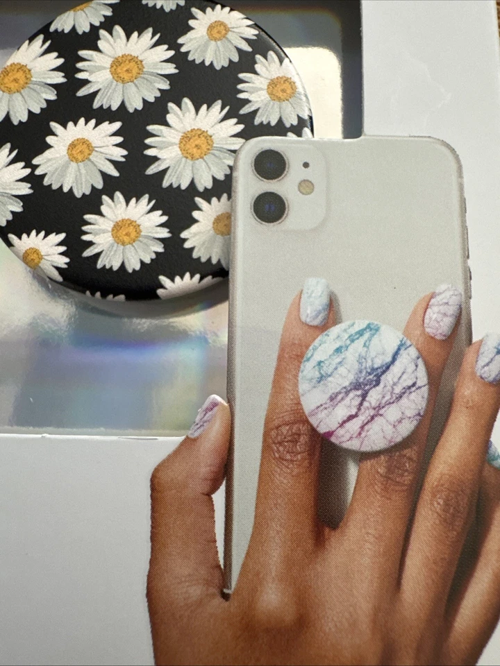 PopSockets Popgrip Black with Daisy Flower Pop with Fingernails New in Package - Image 4 of 4