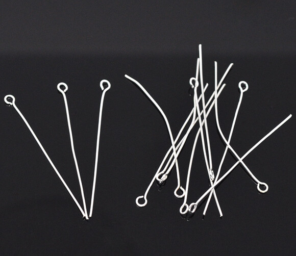 Eye Pins Findings - 100 pcs - Silver Plated - 50mm - 0.7mm - 21 Gauge