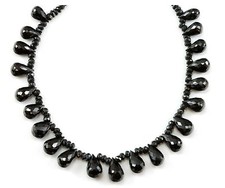 Black Spinel Necklace Solid Strand Teardrops Sterling Silver 18 20 In Briolettes