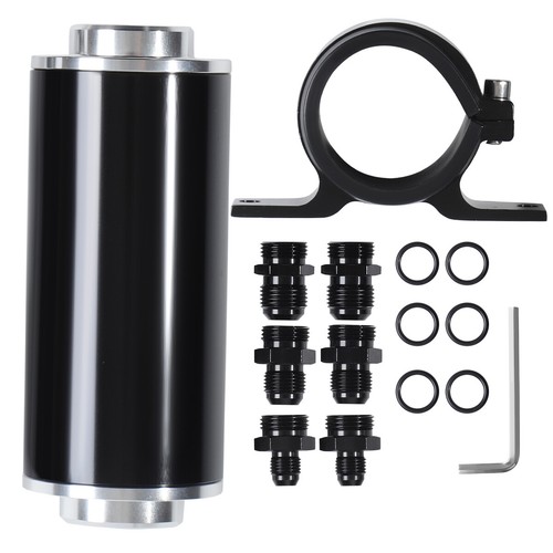 10 Micron Inline Fuel Filter 6AN 8AN 10AN Adapter Fitting W/ 50MM Mount Bracke - Picture 3 of 15