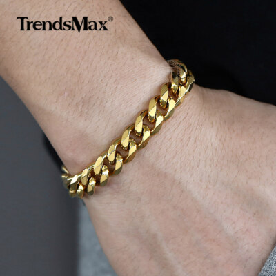 11mm Mens Chain Bracelet Gold Plated Curb Cuban Link Hip Hop Jewelry 7-11''