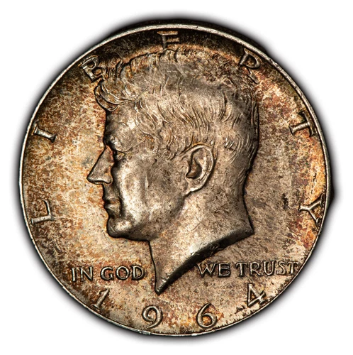 1964 50c Kennedy Half Dollar - Thick Speckled Rainbow Toning - BU - SKU-H2550