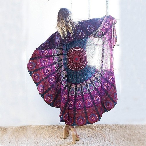 Mandala Tappetino Yoga Rotondo Cotone Telo Spiaggia Lancio Hippie Arazzo Dorm...