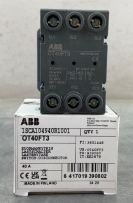 NEW ABB OT40FT3 DISCONNECT SWITCH 40A 750V 3P FRONT OPERABLE DOOR MNT