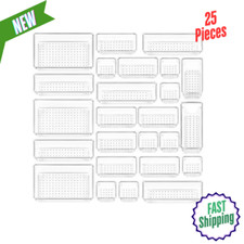 25 PCS Clear Plastic Drawer Organizers Set, 4-Size Versatile Tray, New