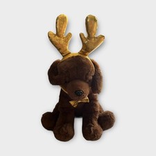 12" FAO Schwarz Chocolate Brown Gold Ears Dog Puppy Plush Stuffed Animal