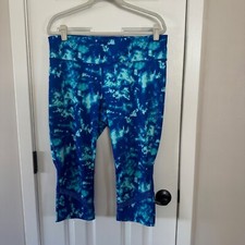 Xersion Womens Blue Tie Dye Capri Fitted Yoga Pants Size XL Extra Large E1