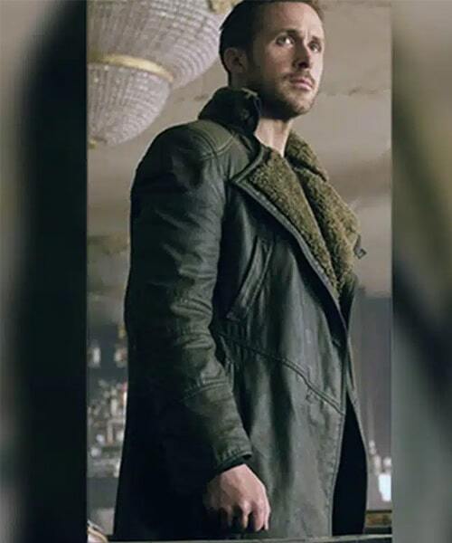Ryan Gosling Officer K Blade Runner 2049 Black Leather Coat On