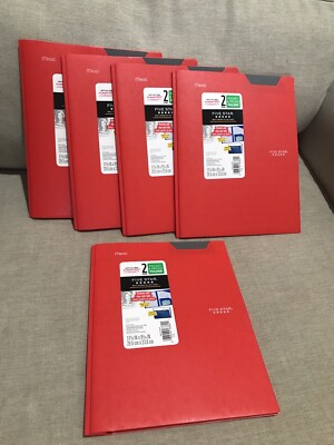 Mead Five Star 2 Pocket & Prong Folder with stay- put tabs- Lot of 5 Red