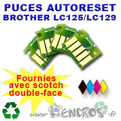 RECHARGEABLE Lot de 4 Puces Auto-Reset BROTHER COULEURS+NOIR LC123