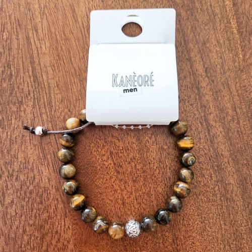 NWT Kanèoré Men's Tiger's Eye Healing Stone Drawstring Bracelet w/ Silver Bead
