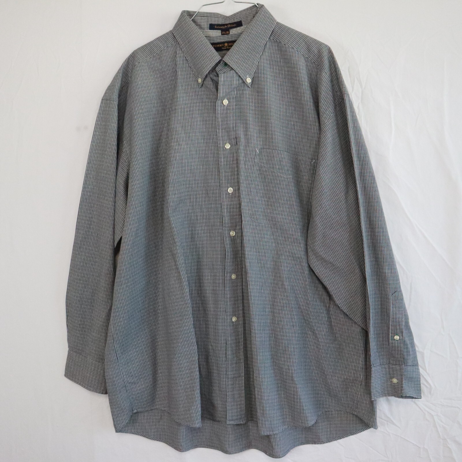 Tommy Hilfiger Shirt Mens 17.5 35 Dillards Button Down Gray Plaid Long
