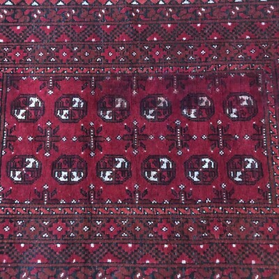 Handmade Afghan Khal Mohammadi Elephant Foot Tribal Accent Rug, Red & Black, 3x5