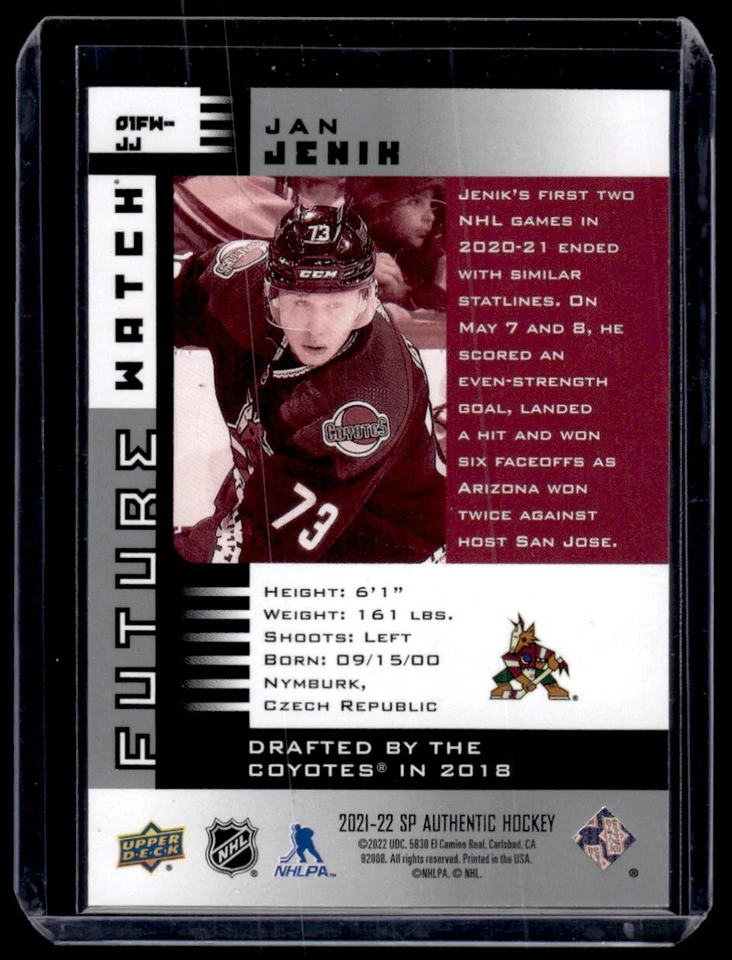 2021-22 SP Authentic Future Watch Retro Jan Jenik Rookie /900 #01FW-JJ Arizona - Image 2 of 2