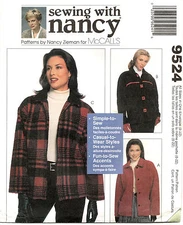 McCalls 9524 Jackets Misses Sewing with Nancy Sewing Pattern Size 8-22 Uncut