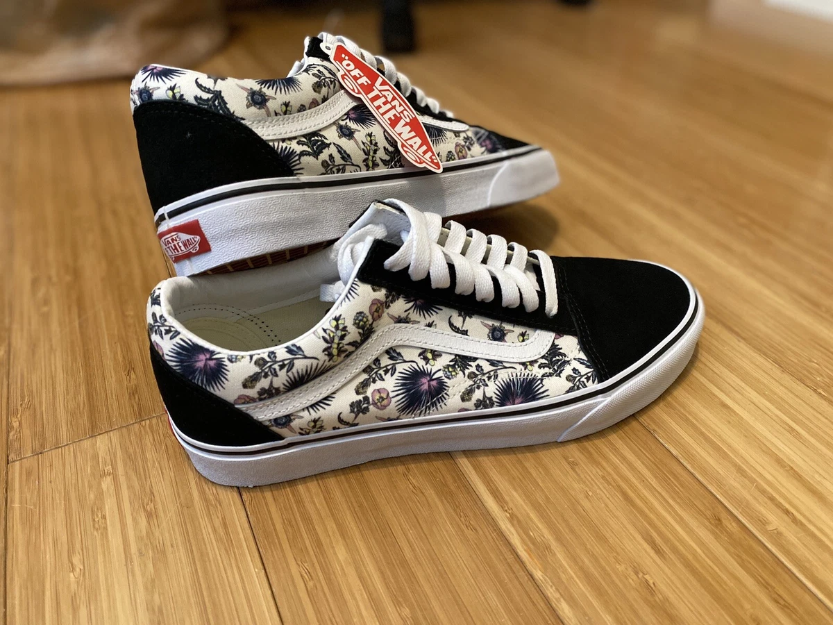 Vans Old Skool Floral Check Shoes - Black/White - 9.5