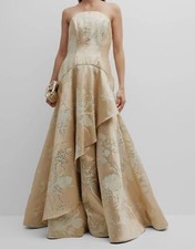 1795 Rene Ruiz Women's Beige Strapless Metallic Jaquard Gown Dress Size 12