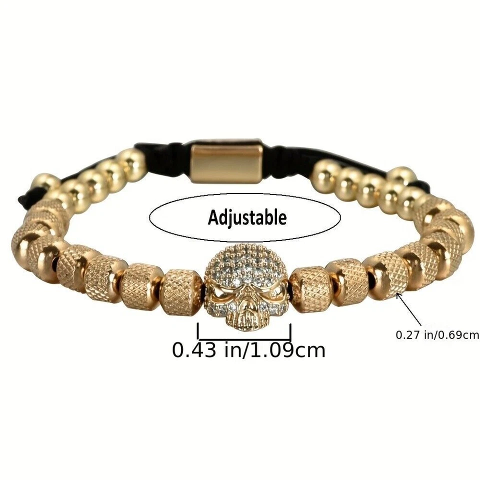 3Pcs/set Stainless Steel Micro Pave CZ Bracelets Skull Roman Numeral Bracelets - Image 4 of 4