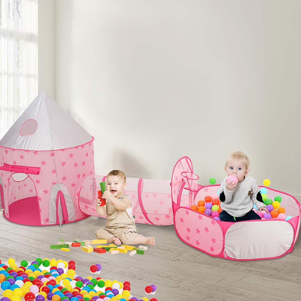 Pink Kids Portable Foldable PopUp Play Tent Tunnel Ball Pit