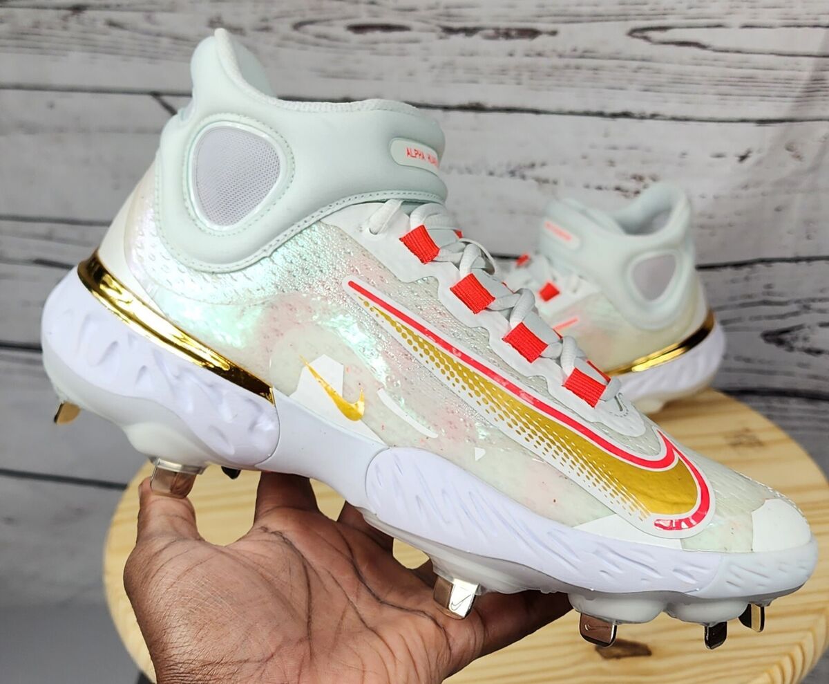 Nike Men's Alpha Huarache Elite 4 Mid White Gold Baseball Nike Men's Alpha Huarache Elite 4 Mid White Gold Baseball