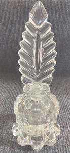 Vintage Art Deco Clear Cut Glass Feather Shaped Stopper Perfume Bottle 7" x 3”