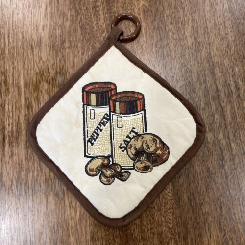 Vintage Mushroom Salt Pepper Shaker Potholder Hot Pad Square
