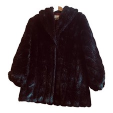 Vintage Monterey Size M Black Faux Fur Coat Shawl Collar Women Luxurious Glamour