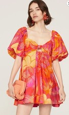 NEW Farm Rio Garden Mini Dress - Size XS Multicolor Floral Puff Sleeve