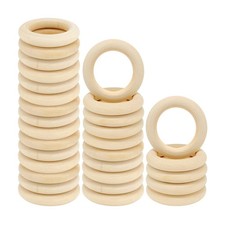 30PCS Natural Wooden Rings for Macrame, Unfinished Wood Rings for Jewelry Mak...
