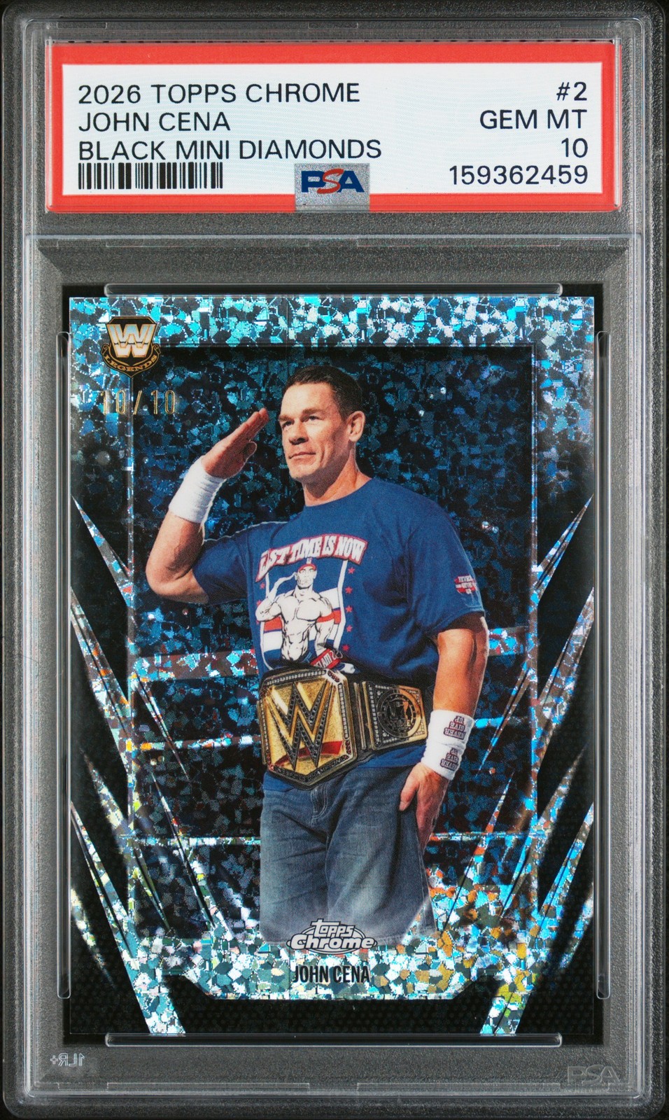 2026 TOPPS CHROME WWE BLACK MINI DIAMONDS #2 JOHN CENA 10/10 PSA 10 view 1