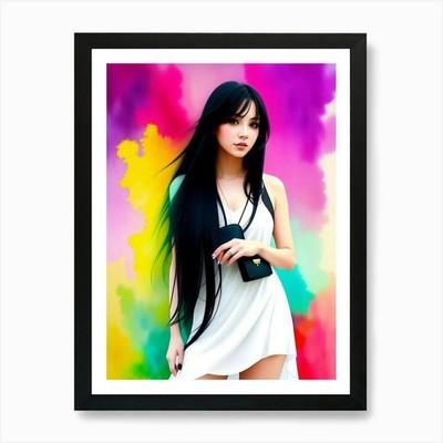 Asian Girl With Long Hair 1 Art Pri Framed Wall Art Poster Canvas Print Picture